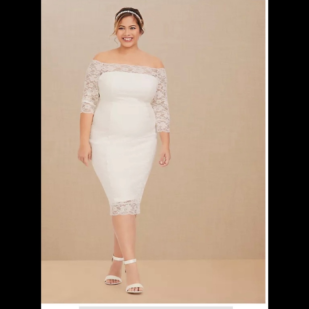Torrid IVORY LACE OFF SHOULDER BODYCON DRESS
